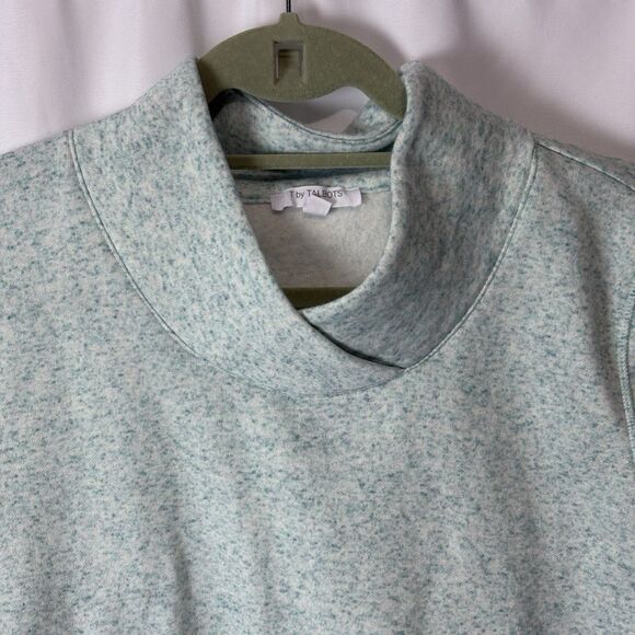 T BY TALBOTS Sweatshirt Fleece Cotton Blend Speckled V-Neck Pullover Aqua Blue M - Picture 3 of 7